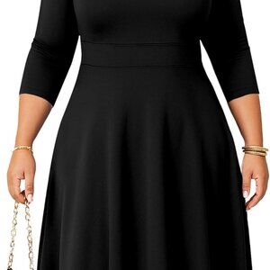 Plus Size Dress for Women Semi Formal Church 3/4 Sleeve Fit and Flare Casual Dre